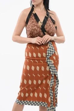 Vestito in Seta Stampato con Spalline da Allacciare></noscript>Dries Van Noten Discount