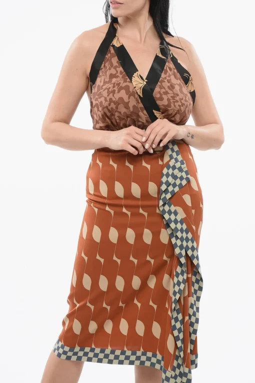 Vestito in Seta Stampato con Spalline da Allacciare>Dries Van Noten Discount