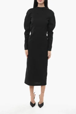 Outlet Vestito in Taffeta con Scollo a V Donna Vestiti