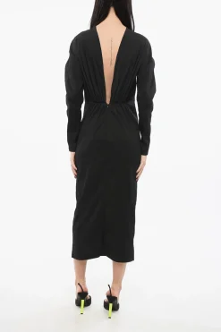 Outlet Vestito in Taffeta con Scollo a V Donna Vestiti