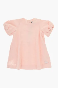 Clearance Vestito in Tinta Unita a Maniche Corte con Ricami Floreali Abbigliamento