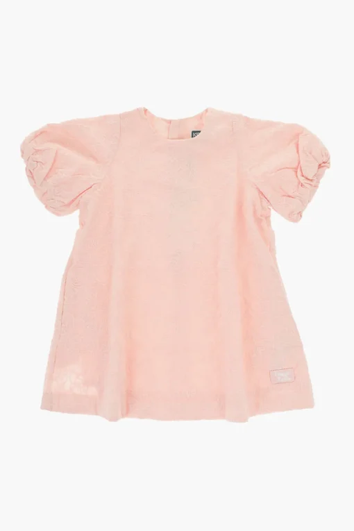 Clearance Vestito in Tinta Unita a Maniche Corte con Ricami Floreali Abbigliamento