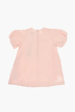 Clearance Vestito in Tinta Unita a Maniche Corte con Ricami Floreali Abbigliamento