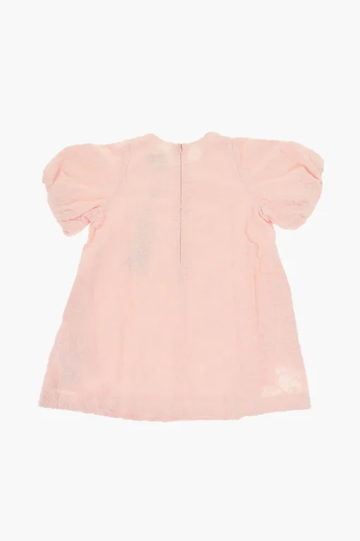 Clearance Vestito in Tinta Unita a Maniche Corte con Ricami Floreali Abbigliamento