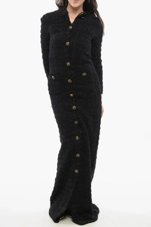 Fashion Vestito in Tweed con Bottoni Logati Donna Vestiti