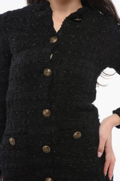 Fashion Vestito in Tweed con Bottoni Logati Donna Vestiti