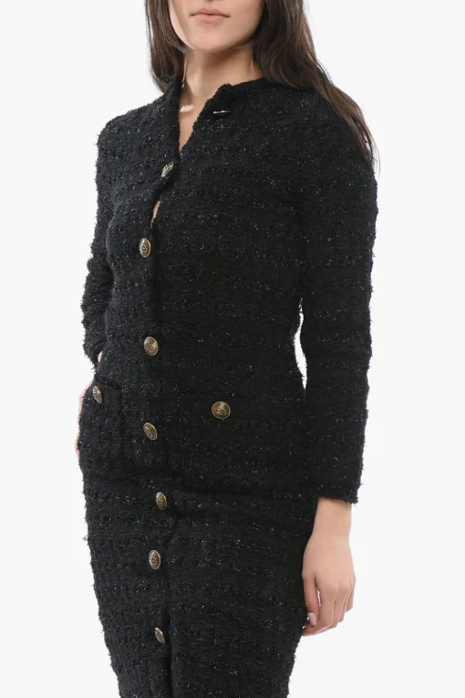 Fashion Vestito in Tweed con Bottoni Logati Donna Vestiti
