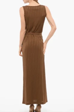 Fashion Vestito Lungo a Coste con Cintura Donna Vestiti