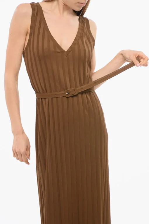 Fashion Vestito Lungo a Coste con Cintura Donna Vestiti