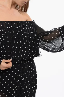 Online Vestito Lungo A Pois Con Scollo A Barca E Frange Donna Vestiti