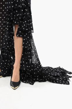 Online Vestito Lungo A Pois Con Scollo A Barca E Frange Donna Vestiti