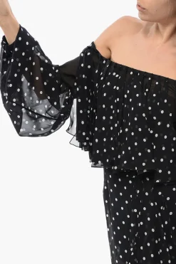 Online Vestito Lungo A Pois Con Scollo A Barca E Frange Donna Vestiti