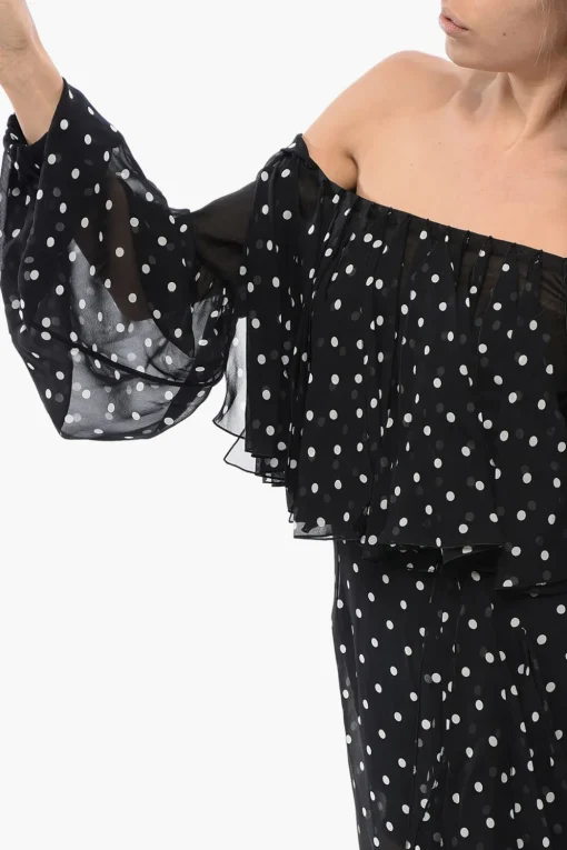 Online Vestito Lungo A Pois Con Scollo A Barca E Frange Donna Vestiti