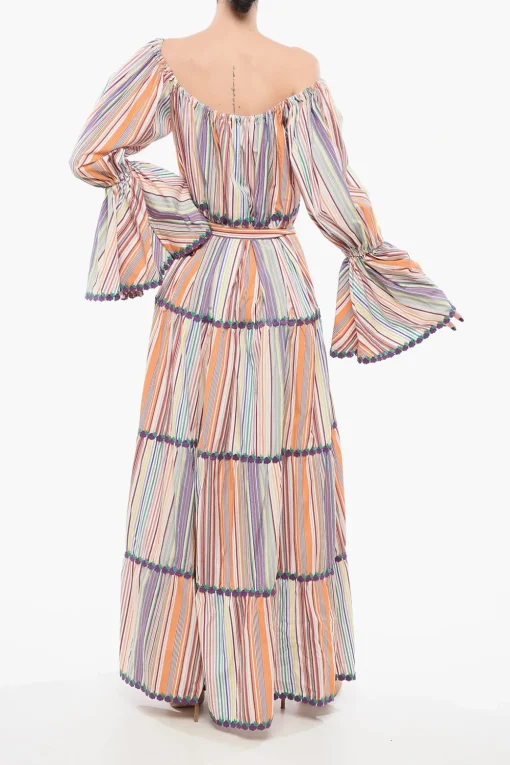 Vestito Lungo A Righe Con Maniche Pouf E Dettagli Ricamati>Flora Sardalos Fashion
