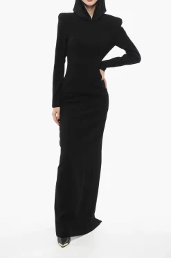 Sale Vestito Lungo Con Cappuccio E Spacco Posteriore Donna Vestiti