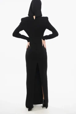 Sale Vestito Lungo Con Cappuccio E Spacco Posteriore Donna Vestiti