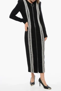 Vestito Lungo Con Zip E Bande Con Strass>Balmain Discount