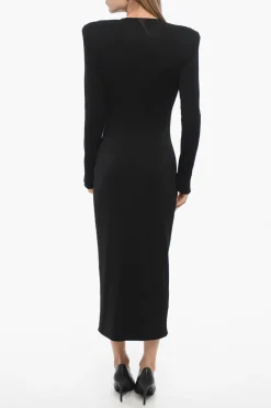 Vestito Lungo Con Zip E Bande Con Strass>Balmain Discount