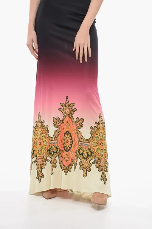 Sale Vestito Lungo Degradè con Stampa Paisley Donna Vestiti