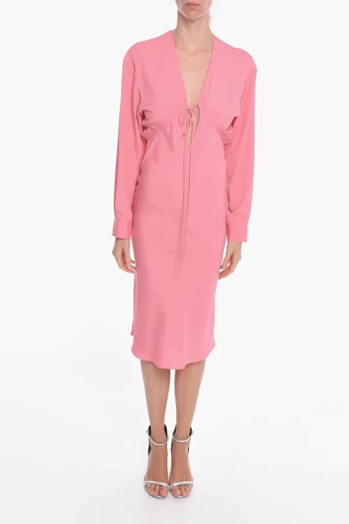 Vestito Lungo GREBSEH in Crepe di Viscosa con Dettaglio Cut-out>Super Blond Outlet