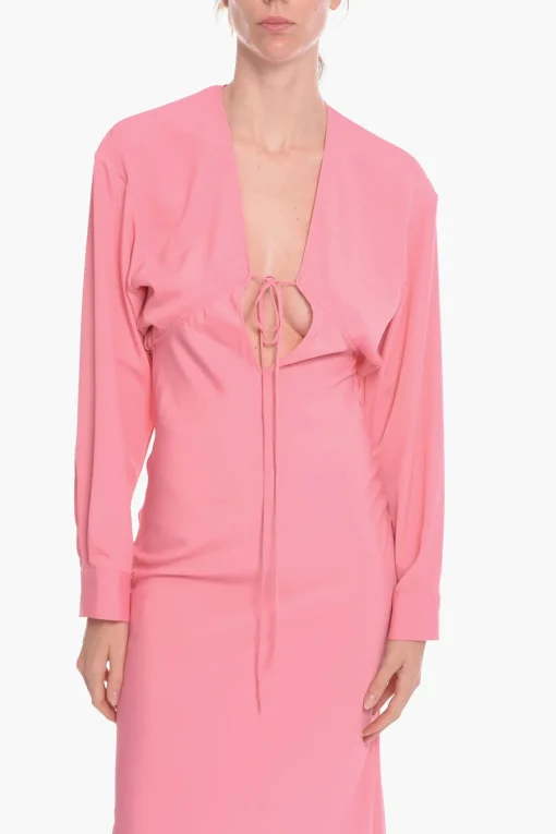 Vestito Lungo GREBSEH in Crepe di Viscosa con Dettaglio Cut-out>Super Blond Outlet