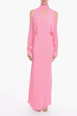 Vestito Lungo in Crepe di Viscosa con Dettagli Cut-out>Super Blond Fashion