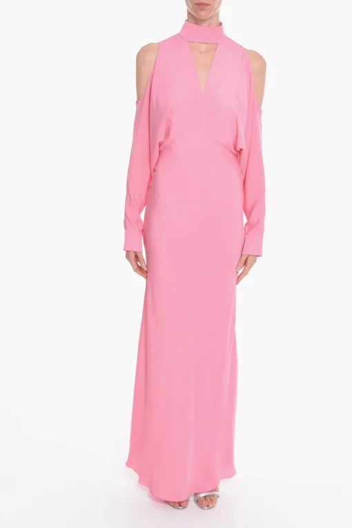 Vestito Lungo in Crepe di Viscosa con Dettagli Cut-out>Super Blond Fashion