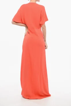 Vestito Lungo In Misto Seta Con Collo A V E Maniche A farfalla>Super Blond Discount
