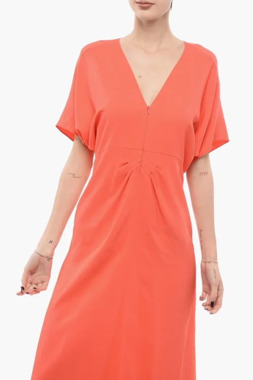 Vestito Lungo In Misto Seta Con Collo A V E Maniche A farfalla>Super Blond Discount