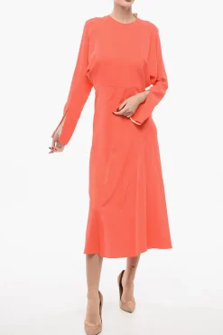 Vestito Lungo In Misto Seta Con Maniche A Pipistrello>Super Blond Fashion