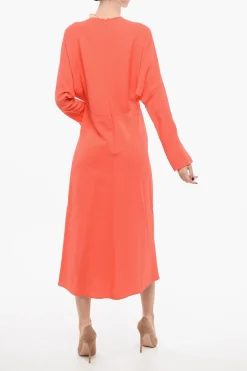 Vestito Lungo In Misto Seta Con Maniche A Pipistrello>Super Blond Fashion