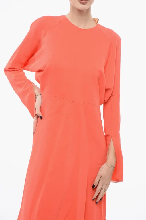 Vestito Lungo In Misto Seta Con Maniche A Pipistrello>Super Blond Fashion