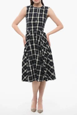 Online Vestito Lungo Smanicato A Quadri Donna Vestiti
