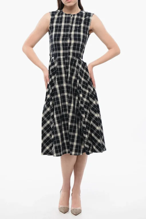 Online Vestito Lungo Smanicato A Quadri Donna Vestiti