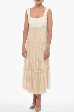 Hot Vestito Maxi a Balze con Profilo Lace-up Donna Vestiti