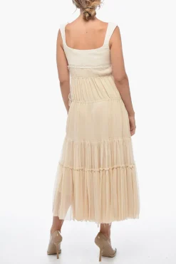Hot Vestito Maxi a Balze con Profilo Lace-up Donna Vestiti