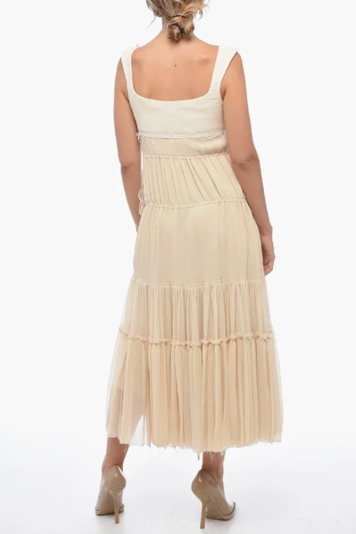 Hot Vestito Maxi a Balze con Profilo Lace-up Donna Vestiti