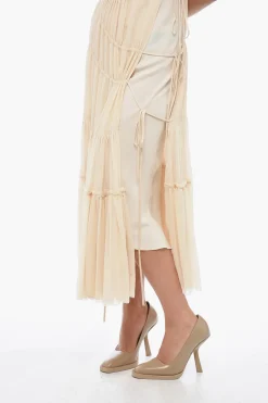 Hot Vestito Maxi a Balze con Profilo Lace-up Donna Vestiti
