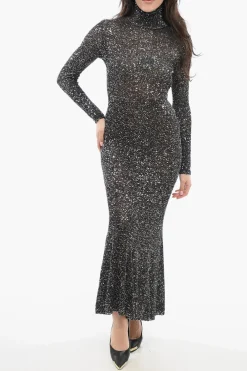 Sale Vestito Maxi a Collo Alto con Pailliettes Donna Vestiti