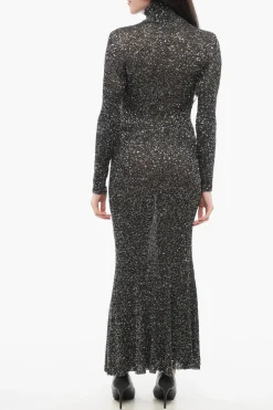 Sale Vestito Maxi a Collo Alto con Pailliettes Donna Vestiti