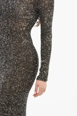 Sale Vestito Maxi a Collo Alto con Pailliettes Donna Vestiti