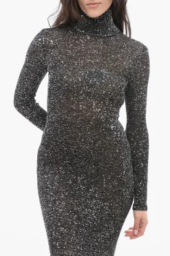 Sale Vestito Maxi a Collo Alto con Pailliettes Donna Vestiti