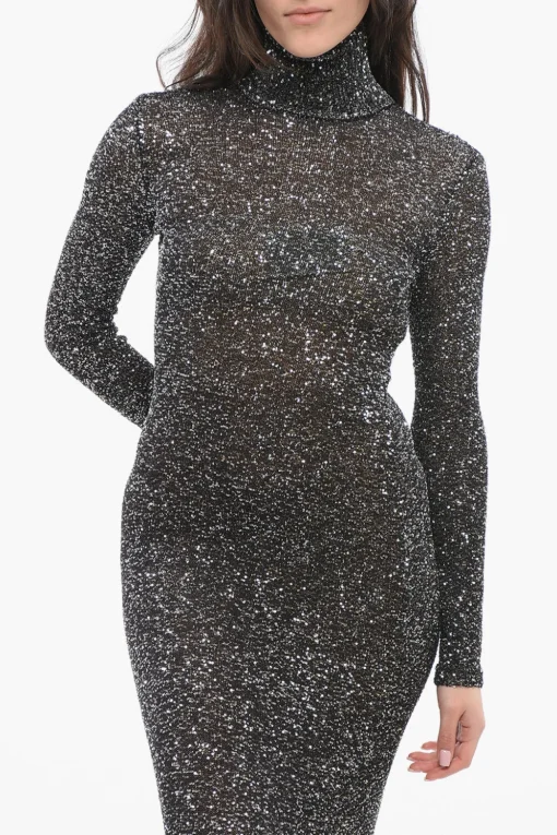 Sale Vestito Maxi a Collo Alto con Pailliettes Donna Vestiti