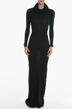 Online Vestito MAxi A Maniche Lunghe Elasticizzato A Collo Alto Donna Vestiti