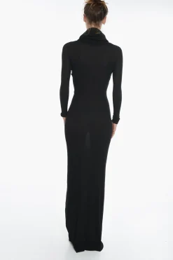 Online Vestito MAxi A Maniche Lunghe Elasticizzato A Collo Alto Donna Vestiti