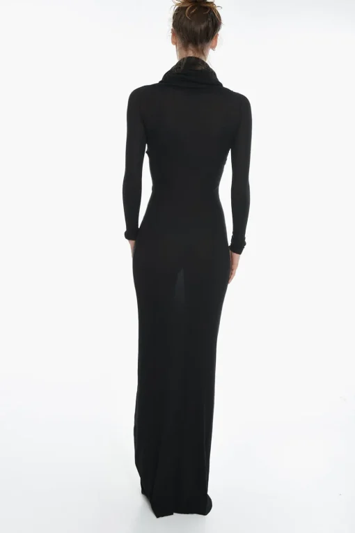 Online Vestito MAxi A Maniche Lunghe Elasticizzato A Collo Alto Donna Vestiti