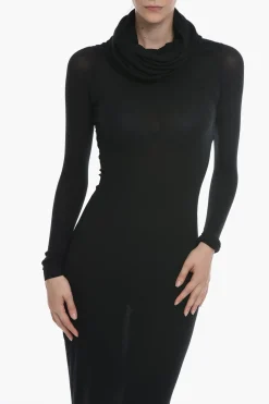 Online Vestito MAxi A Maniche Lunghe Elasticizzato A Collo Alto Donna Vestiti