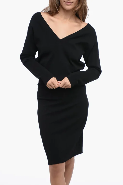 New Vestito Midí in Tessuto Stretchy con Ampio Scollo Donna Vestiti