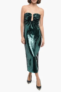 Vestito Midi Bandeau in Paillettes con Spacco Posteriore>Roland Mouret Sale
