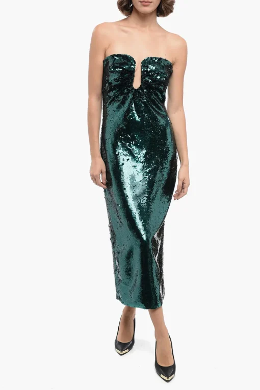 Vestito Midi Bandeau in Paillettes con Spacco Posteriore>Roland Mouret Sale